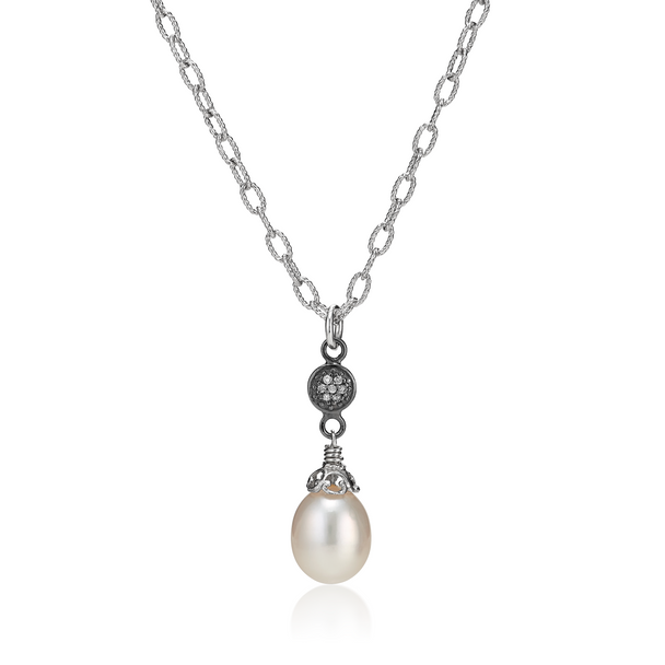 Freshwater Peral and Pave Diamond Necklace