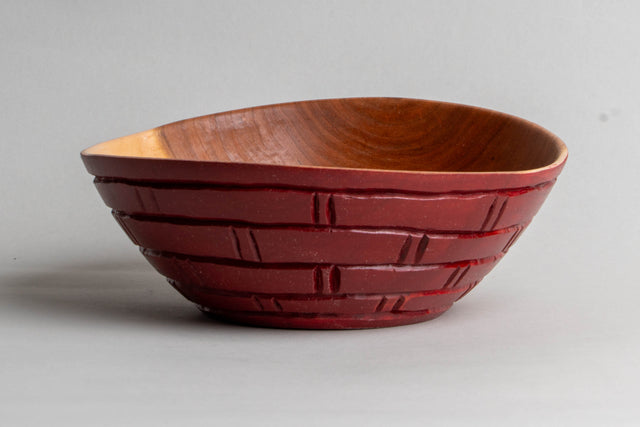 Carved Cherry Bowl With Red Milk Paint