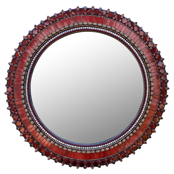 Large Brick Red Sun Mosaic Mirror