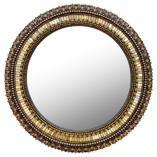 Large Golden Leaf Circular Mirror