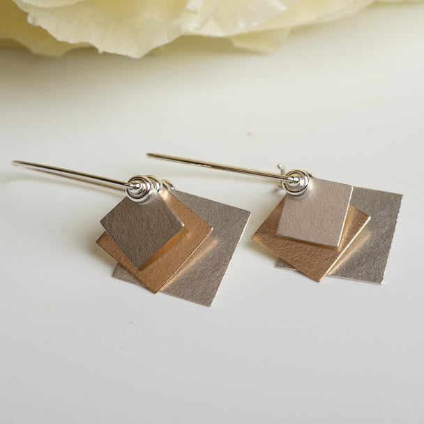 Three Disc Mixed Metal Earring