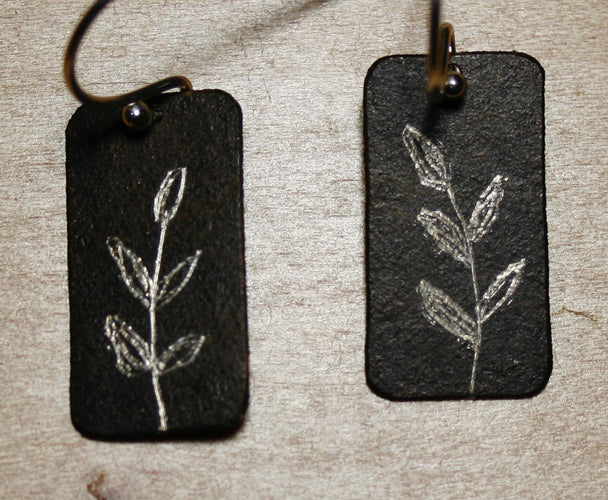 Fern Etch Oxidized Earrings