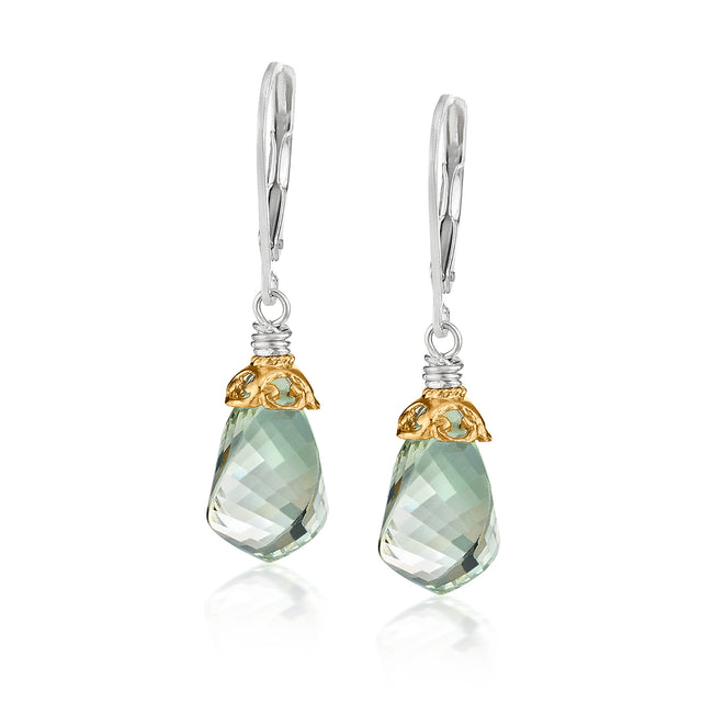 Mixed Metal Faceted Green Amethyst Twist Earrings