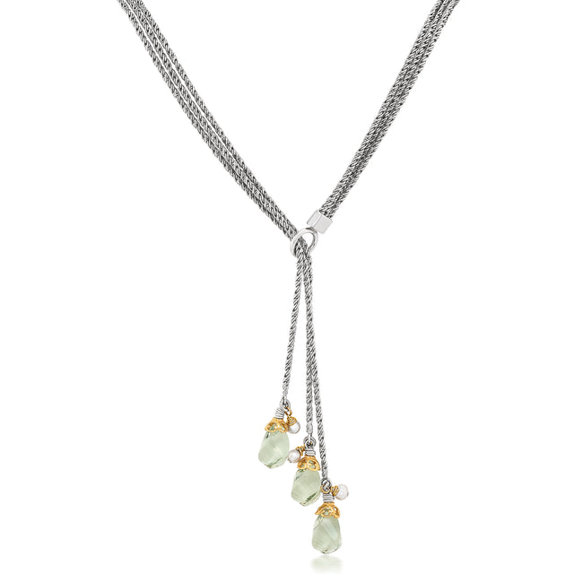 Green Amethyst Triple Strand Lariat