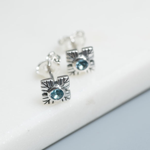 Blue Topaz Flower Stud Earrings
