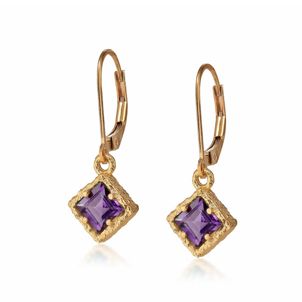 Diamond Shaped Amethyst Earrings