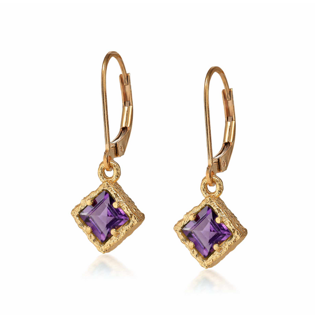 Diamond Shaped Amethyst Earrings
