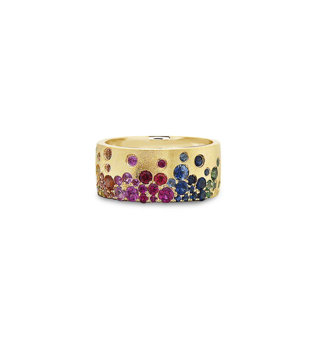 Rainbow Sapphire and Tsavorite Cigar Band Ring