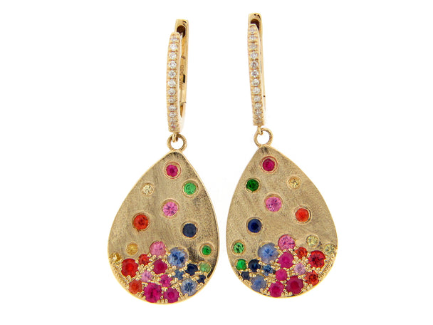 Rainbow Sapphire Flush Set Pear Dangle