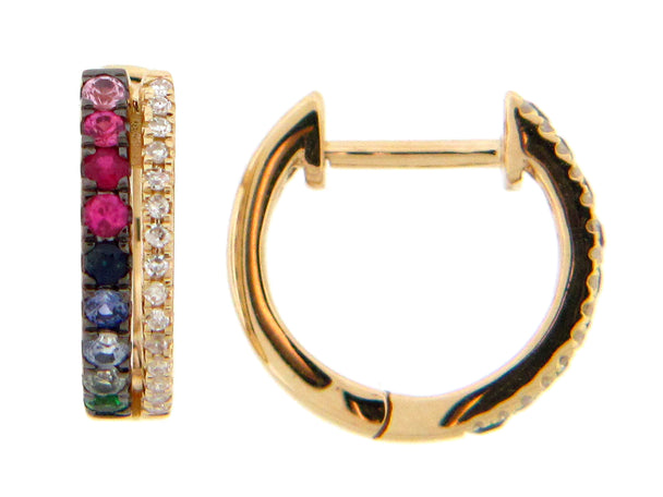 Rainbow Sapphire and Diamond Hoops