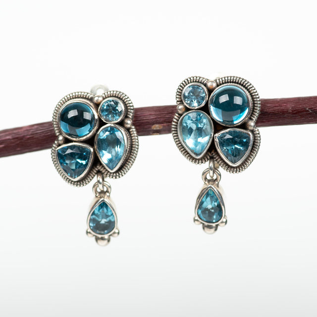 Blue Topaz Cluster Clip On Earrings