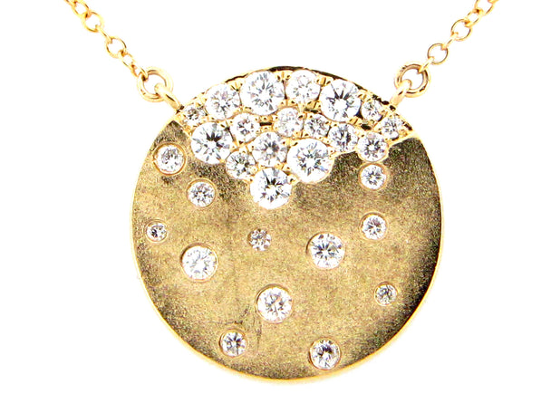 Diamond Flush Set Disc Pendant Necklace