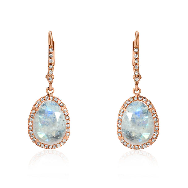 Rainbow Moonstone Dangle Earri Rose Gold