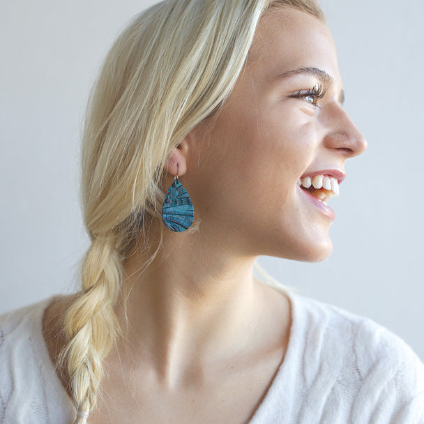 Blue Leather Drop Earring