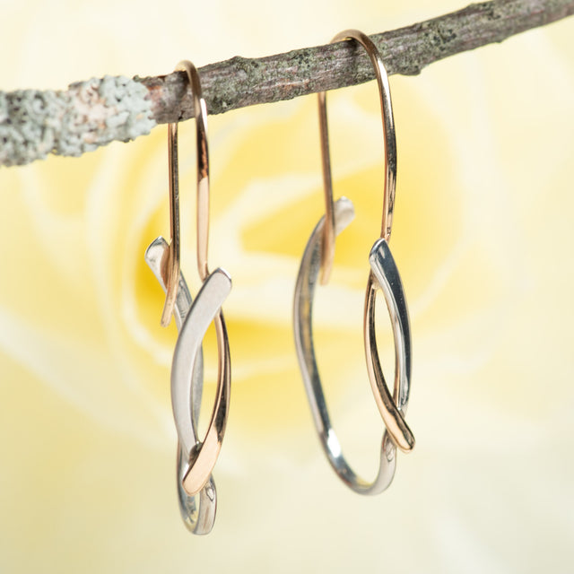 Mixed-Metal Overlapping Ribbon Earrings