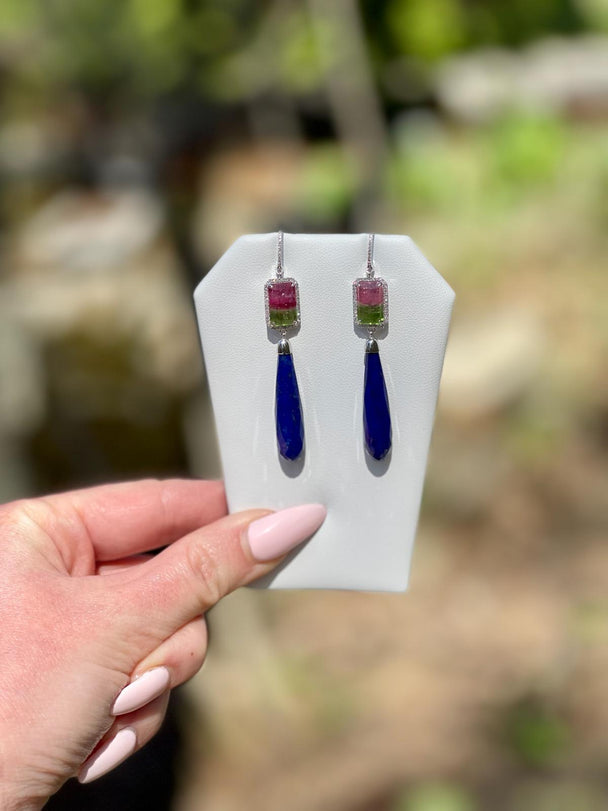 Lapis and Watermelon Tourmaline Earrings