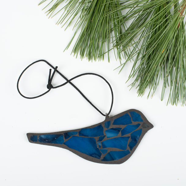Indigo Bunting Ornament, Kellie Hanson, Glass Mosaic