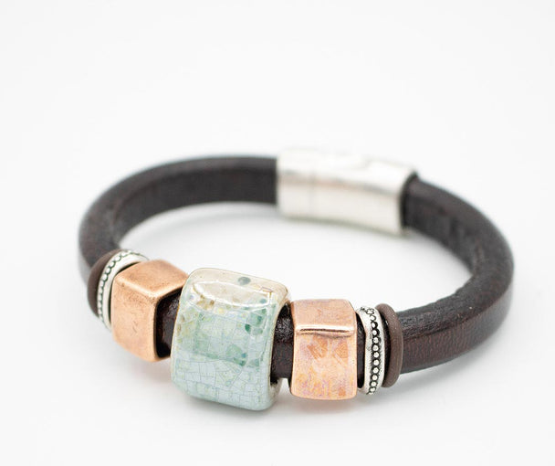 Copper Rose Leather Bracelet