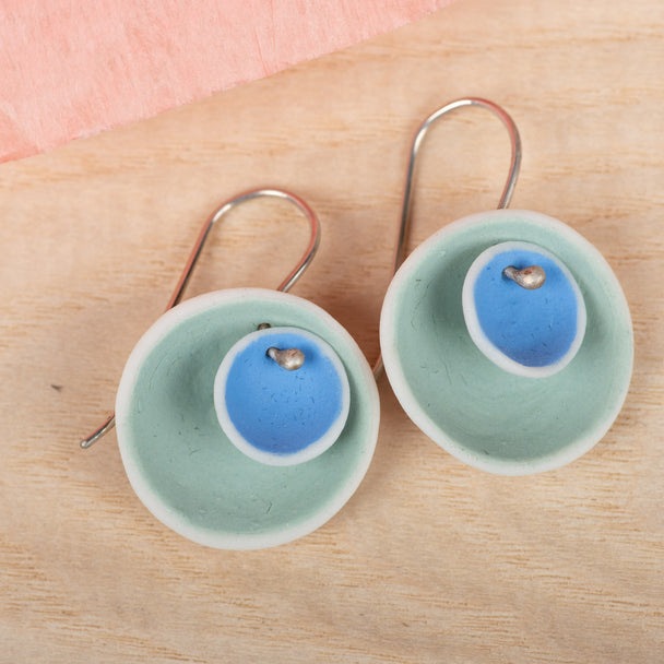 Double Pod Mint & Cobalt Earrings, porcelain, Lynn Latta, Plum Bottom Gallery