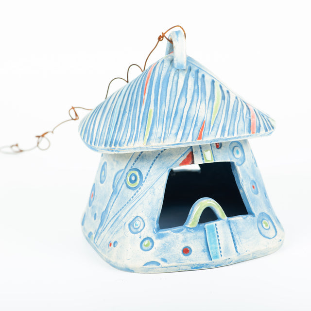 Blue Ceramic Birdhouse