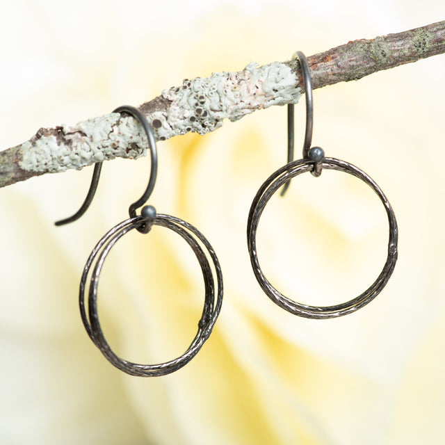 Oxidized Silver and Gold Fill Triple Circle Earrings