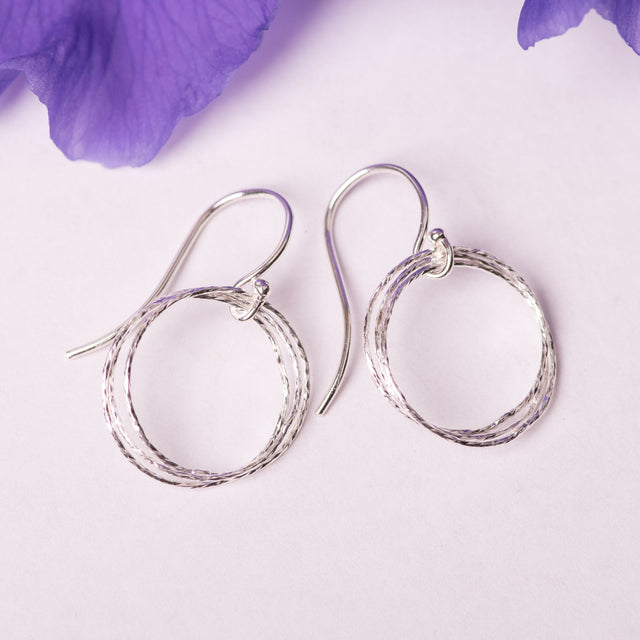 Silver Mini Triple Circle Earrings