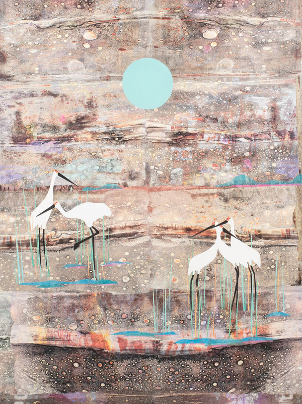 The Days Go By, Gail McCoy, National Geographic paper collage, cranes, McFarland