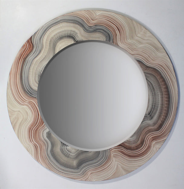 Tan Terra Gray Round Medici Mirror