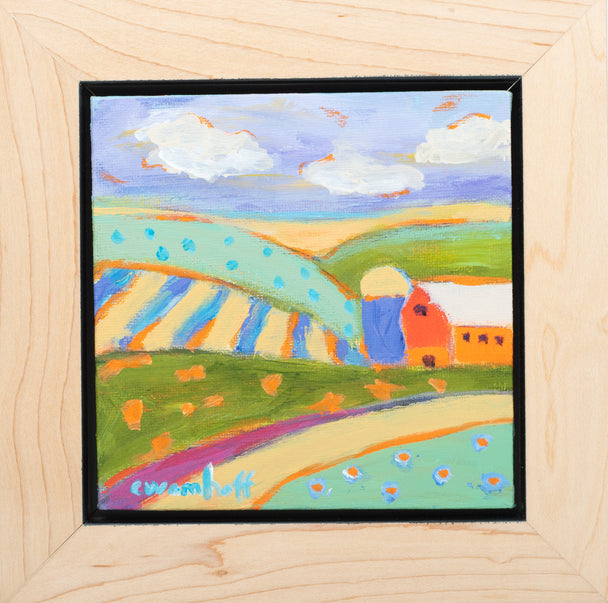 Mini Farm, 7 x 7, Clarey Wamhoff, Wall Art, Acrylic, Framed