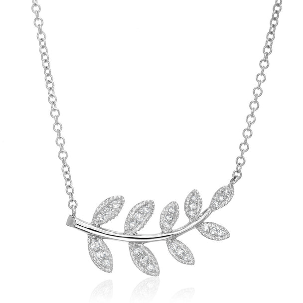 Short Diamond Leaf Necklace White Gold