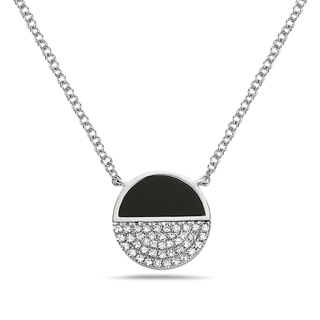 Onyx and Diamond Circle Necklace