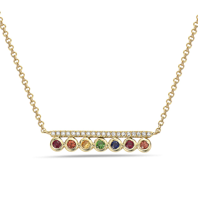 Rainbow Sapphire Bezel and Diamond Necklace
