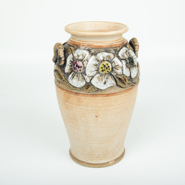 Small Greecian Vase With Flowers On Top, Rich Agness, stoneware, Plum Bottom Gallery