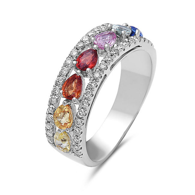 Multicolored Sapphire and Diamond Ring