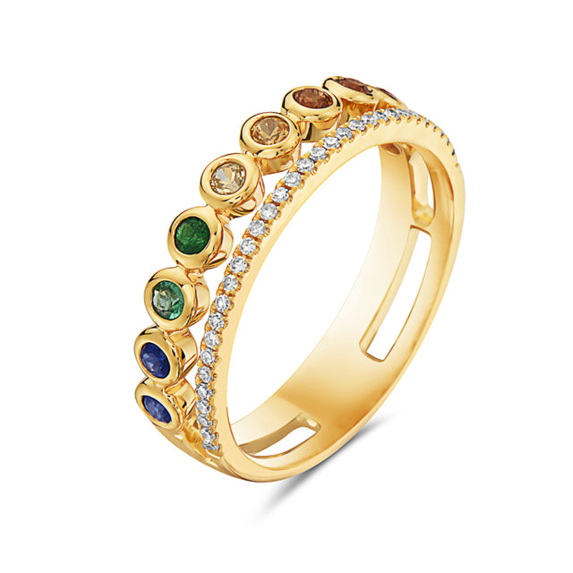 Rainbow Sapphire Bezel Ring