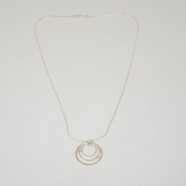 Sterling Silver Pendant with Gold Beads Necklace