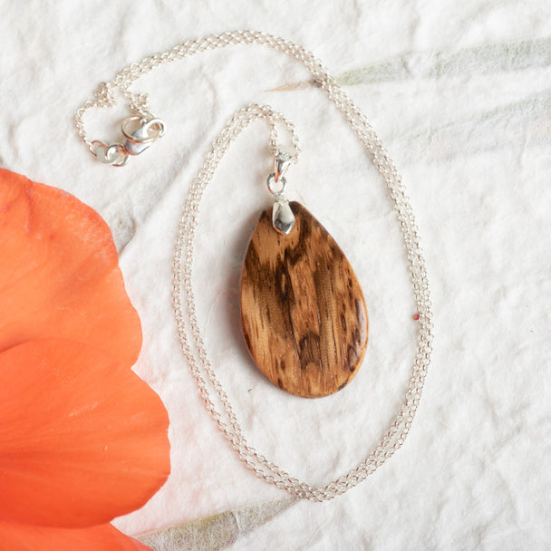 Zebrawood & Purple Teardrop Necklace