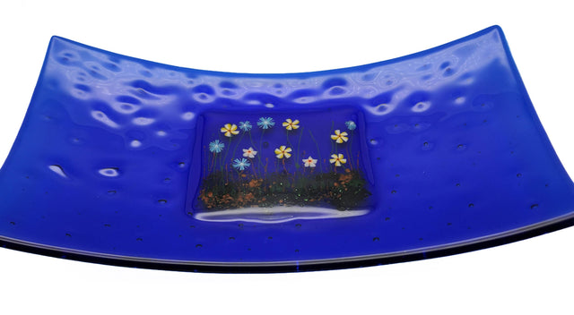 "Blue Meadow": Fused Glass Plate