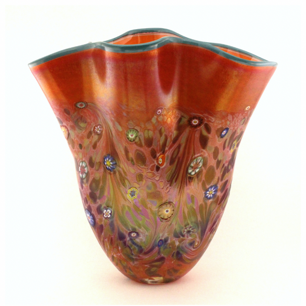 Peach and Ruby Monet Fan Vase