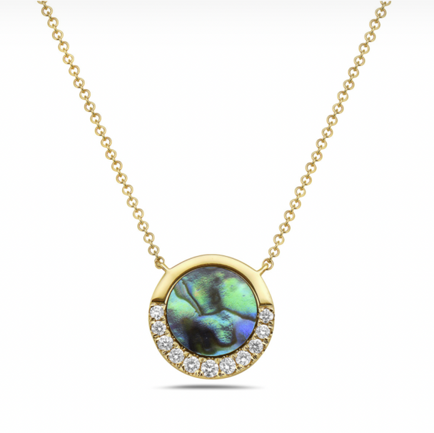 Abalone and Diamond Circle N Yellow Gold