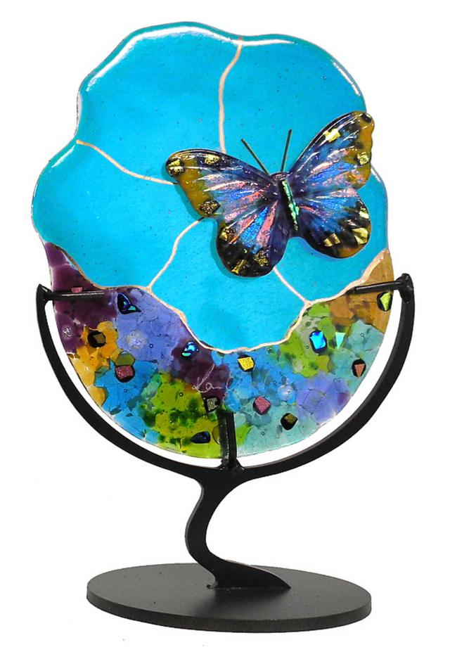Turquoise Butterfly Sculpture in Stand