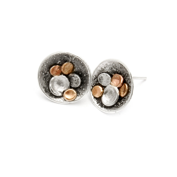 Pebble Beach Post Earrings, Tamara Kelly, Tamara Kelly Designs, Jewelry, Earrings, Post Earrings, Sterling Silver, Copper, Bronze