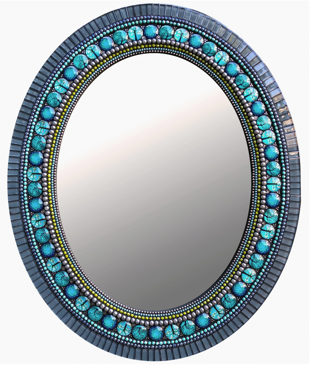 Teal Gray Bodhi Oval Mirror
