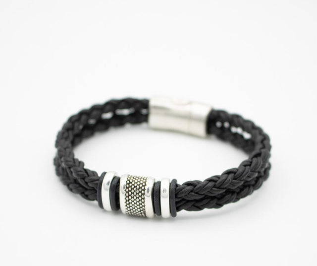 Black Outrigger Leather Bracelet