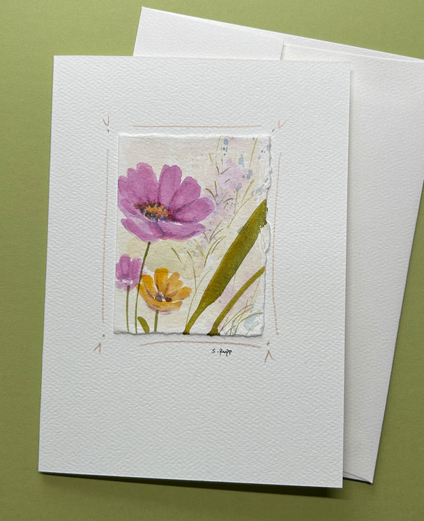 Zinnias Hand-Painted Card