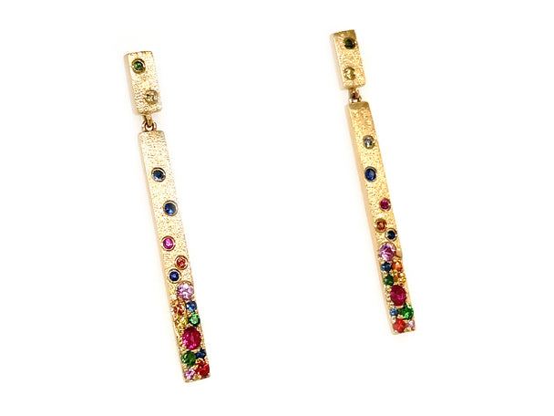 Two Station Rainbow Sapphire Bar Earrings