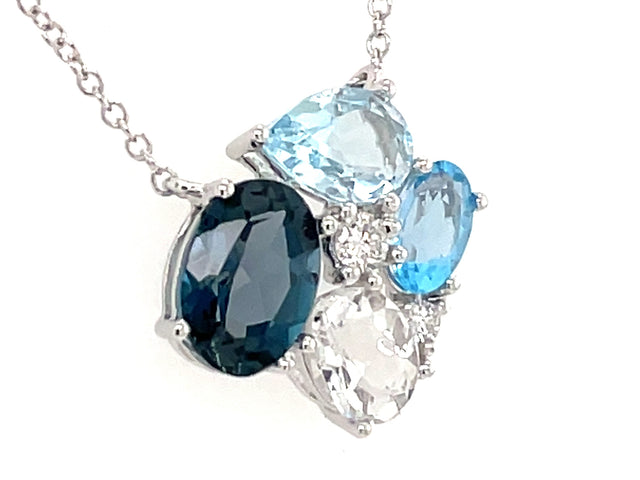 Blue Topaz and Cluster Diamond Necklace