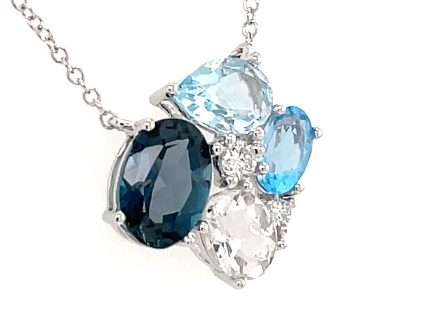 Blue Topaz and Cluster Diamond Necklace