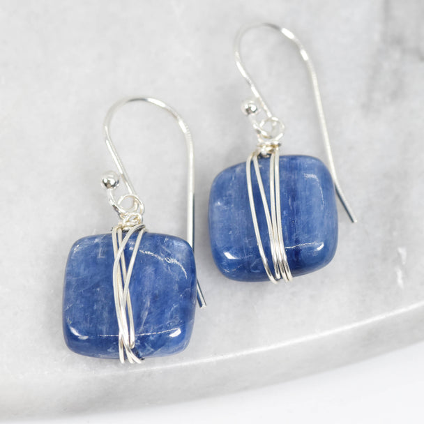 Silver Wrapped Kyanite Earrings