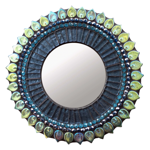 Denim Leaf Circular Mirror
